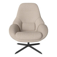 Beige fabric armchair with a textured pattern and black metal base, offering a modern and stylish look.