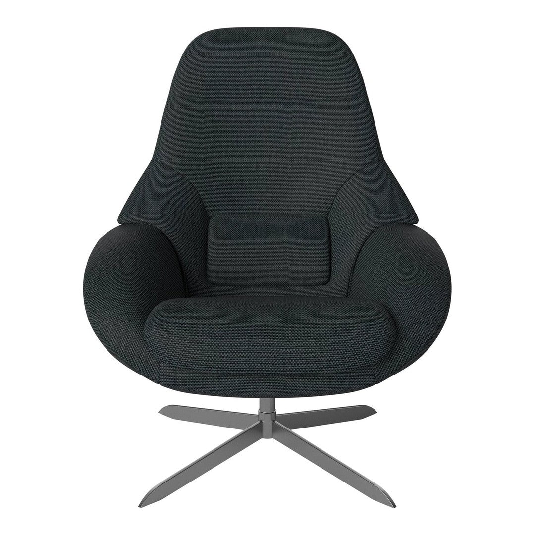 Stylish gray upholstered chair with a textured pattern and sleek metal base, perfect for modern decor.