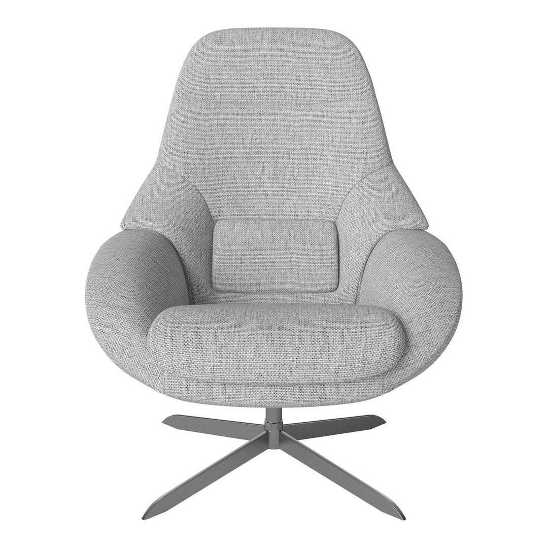 Light gray upholstered chair with a textured pattern and sleek metal base, perfect for modern decor.