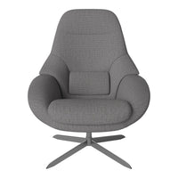 Gray upholstered chair with a textured pattern and sleek metal base, adding modern elegance to any space.