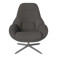 Gray upholstered chair with a sleek, modern design and smooth, solid surface, perfect for contemporary interiors.