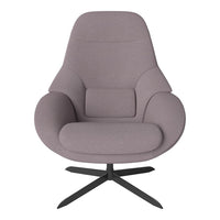 Soft lavender plush armchair with a smooth, modern design and sleek black base, adding stylish comfort to any space.