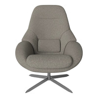 Light gray soft-textured chair with a modern silhouette and subtle patterns, featuring a sleek metal base.