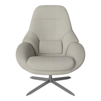Light gray upholstered chair with smooth, contemporary design and minimalist patterns, perfect for modern interiors.