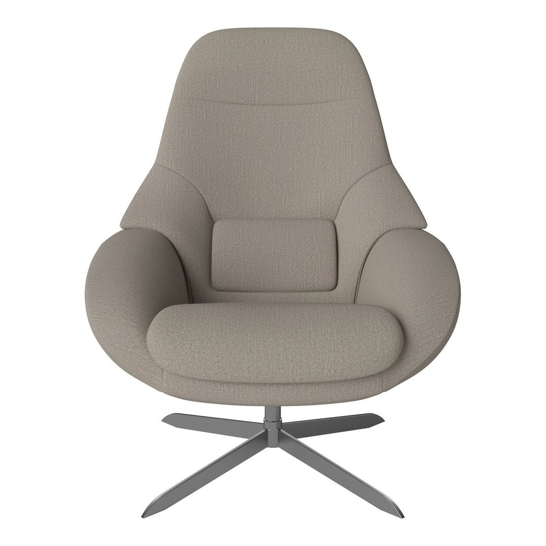 Soft beige upholstered chair with a smooth, minimalist design and contemporary styling. Perfect for modern interiors.