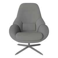 Gray upholstered lounge chair with a smooth and sleek design, featuring a soft texture and minimalist pattern.