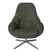 Green upholstered chair with a modern, smooth finish and a sleek, silver star base. Perfect for contemporary interiors.