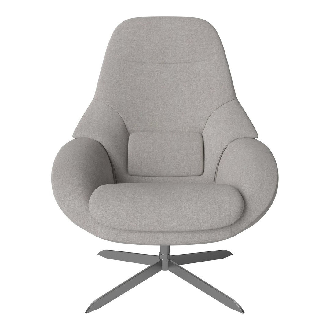 Light gray upholstered chair with a sleek, modern design and smooth, minimalist contours.