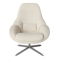 Cream-colored modern chair with a sleek design and minimalist texture, featuring soft, smooth upholstery and a metallic base.