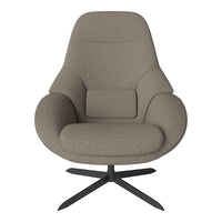 Contemporary taupe swivel chair with a textured fabric and sleek black base, perfect for modern interiors.