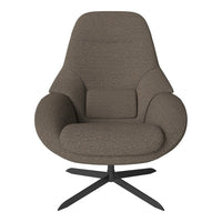 Stylish brown upholstered chair with a smooth texture and sleek black metal base, perfect for modern interiors.