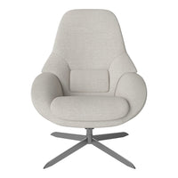 Light gray upholstered chair with smooth, modern design and subtle texture on a sleek metal base.