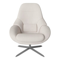 Modern white upholstered chair with a sleek, minimalist design and subtle curved patterns. Stylish metal base.