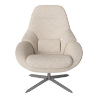Cream-colored modern chair with a textured, soft fabric and sleek metal base, ideal for contemporary decor.