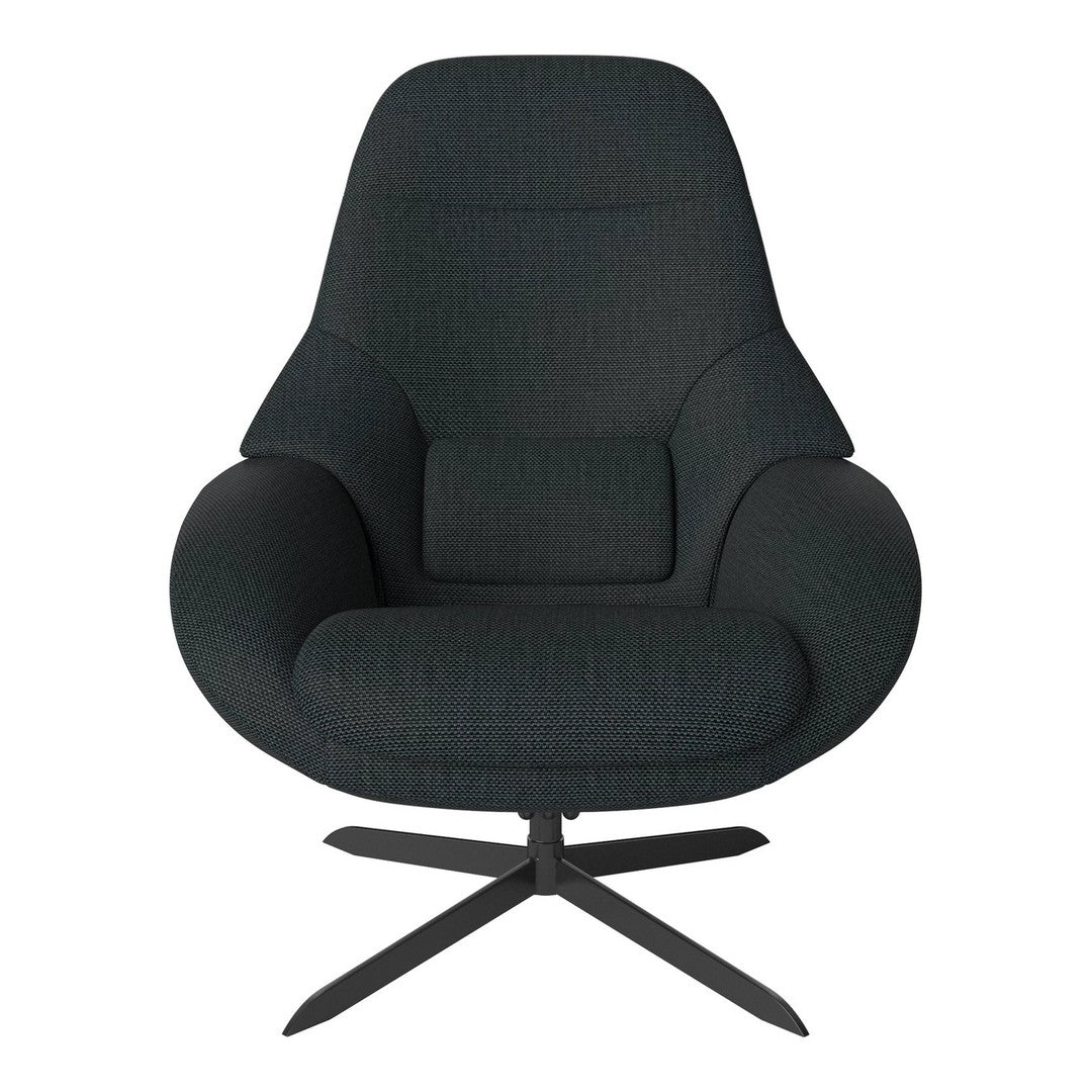 Black upholstered chair with subtle textured pattern and stylish metal base. Ideal for modern interiors.