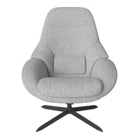 Light gray upholstered chair with a textured pattern and sleek black metal base.