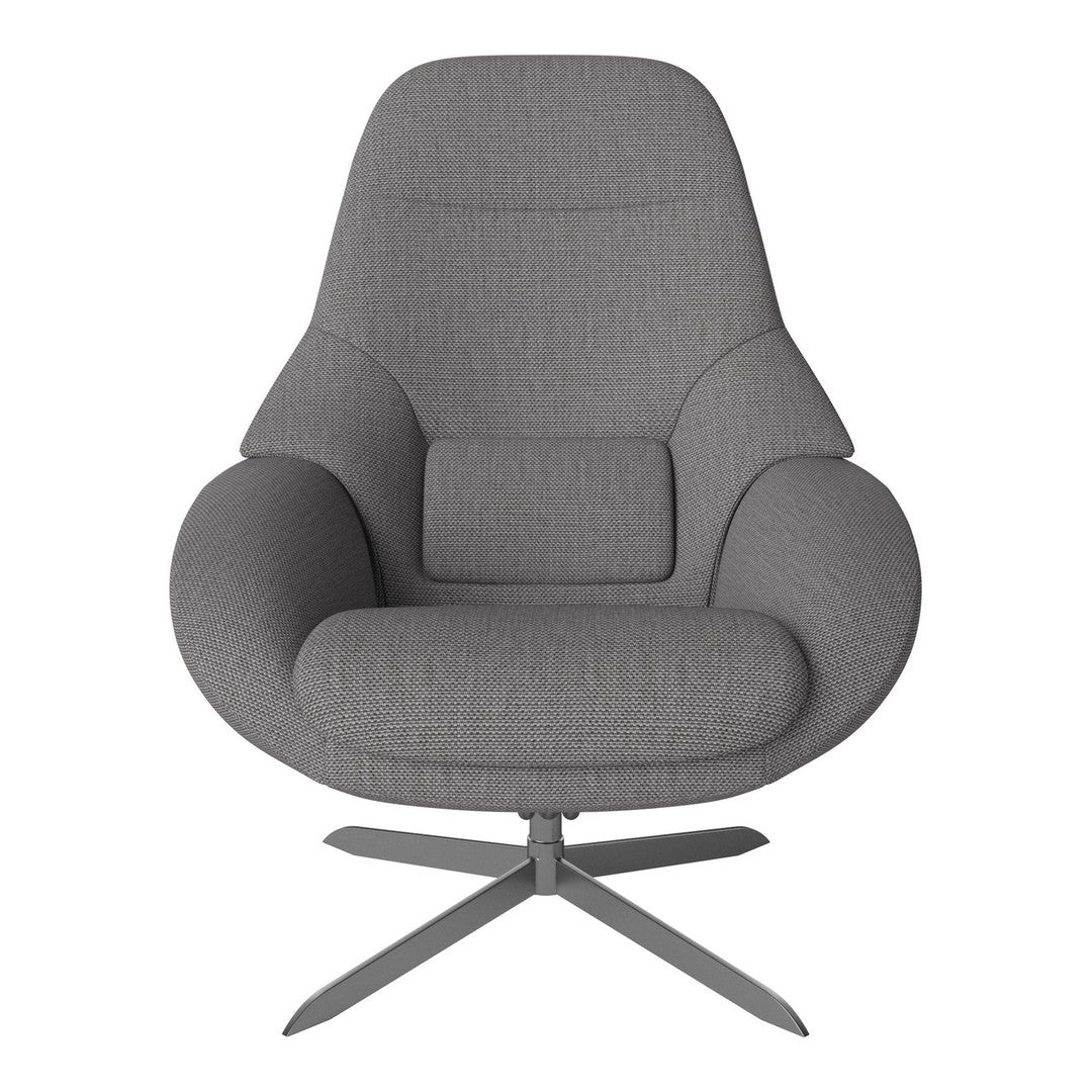 Gray upholstered chair with a subtle textured pattern and sleek metal base. Modern design for stylish interiors.