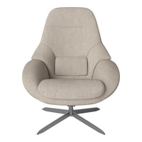 Beige modern lounge chair with a smooth texture and minimalist design, featuring a sleek silver base.