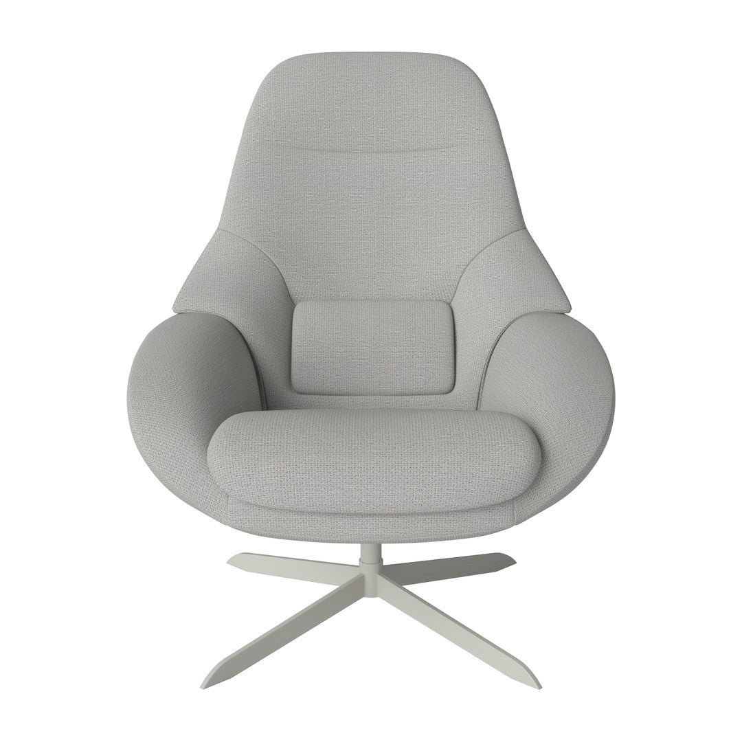 Stylish gray upholstered chair with smooth, minimalist design and soft texture in a contemporary aesthetic. 