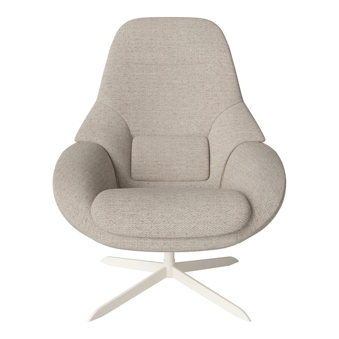 Light beige upholstered chair with a smooth, minimalistic design and a subtle texture pattern. Ideal for any modern space.
