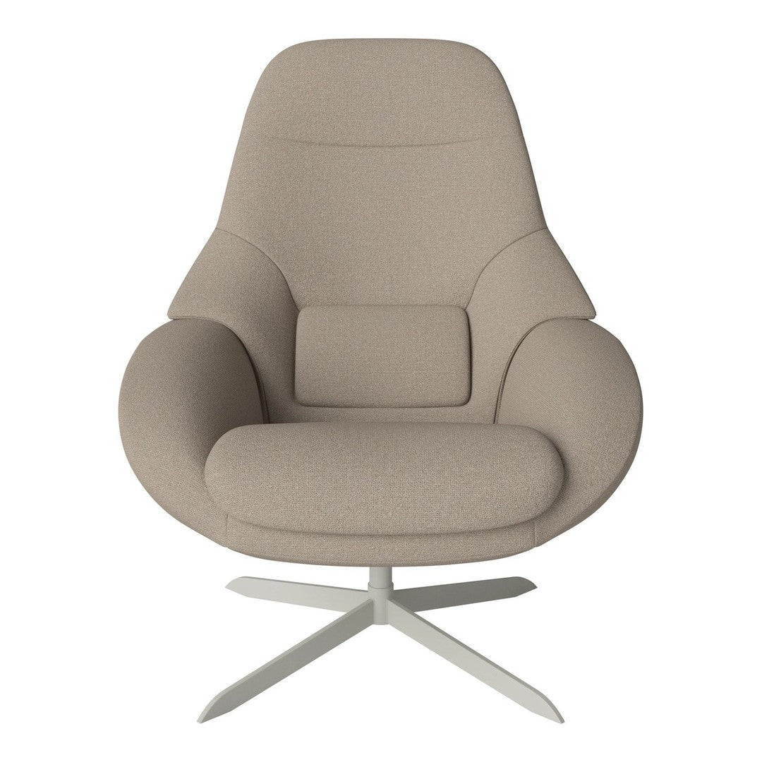 Light beige modern armchair with a smooth, monochromatic fabric and a sleek metal base. Perfect for contemporary decor.