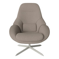 Stylish taupe lounge chair with a smooth fabric texture and contemporary design, perfect for modern decor.