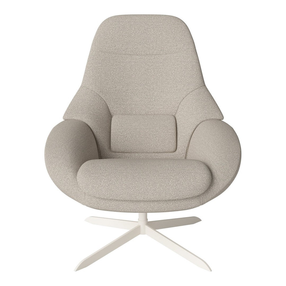 Light beige armchair with a smooth, solid texture and a modern design on a white, star-shaped base.