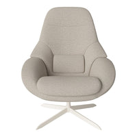 Light beige armchair with a smooth, solid texture and a modern design on a white, star-shaped base.