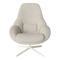 Light beige ergonomic chair with a smooth, minimalist design and subtle texture, featuring a sleek white base.