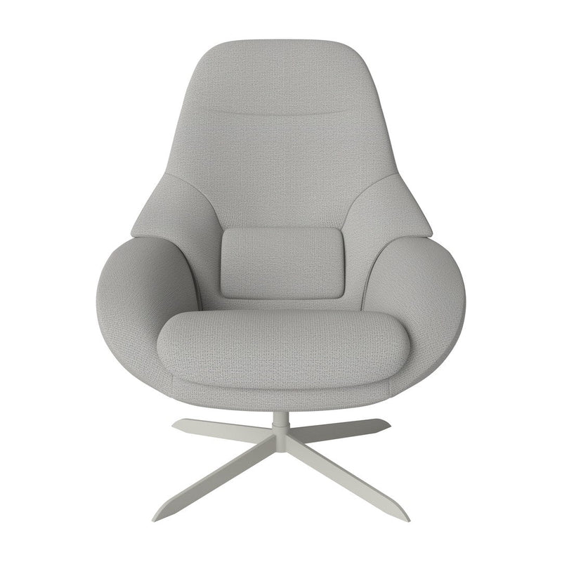 Light gray modern armchair with sleek, smooth texture and minimalist design against a neutral backdrop.