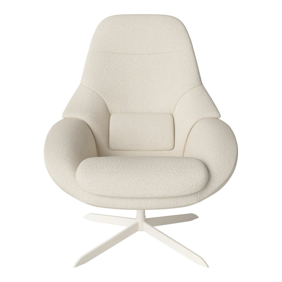 Cream-colored modern chair with a smooth, clean design and soft, textured upholstery. Ideal for contemporary decor.