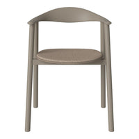Light taupe chair with a textured beige seat, featuring a minimalist design and smooth, curved backrest.