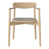 Light wood chair with a soft gray cushion, featuring a minimalist design and clean lines. Perfect for modern decor.