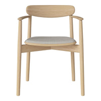 Light wood chair with a minimalist design and soft gray patterned fabric seat. Perfect for modern decor.