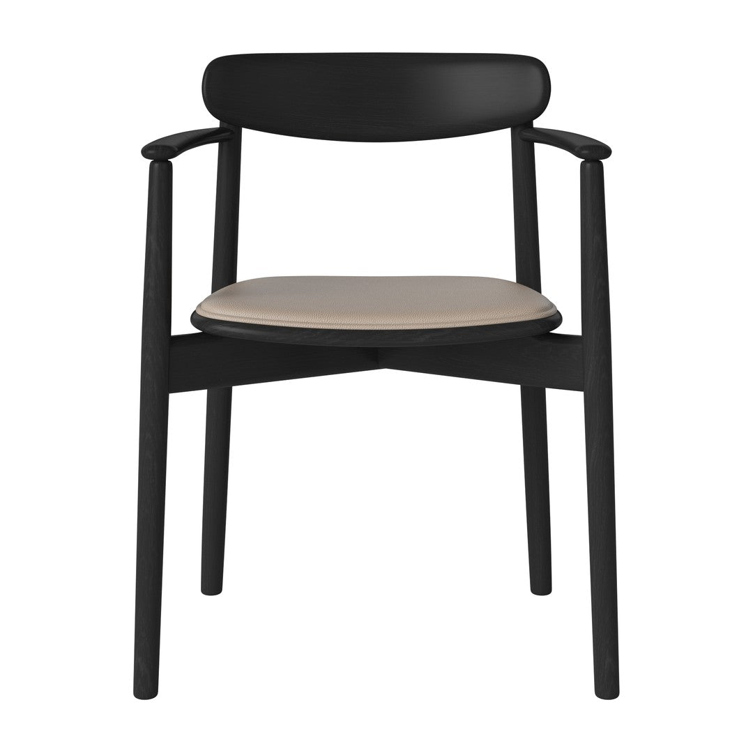 Black wooden chair with a beige seat, featuring a simple and modern design. Ideal for stylish and minimalistic decor.