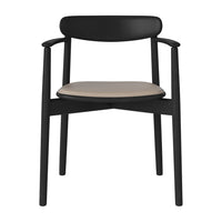 Black wooden chair with a beige seat, featuring a simple and modern design. Ideal for stylish and minimalistic decor.