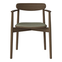 Brown wooden chair with a light green patterned seat cushion and clean, modern lines. Ideal for stylish interiors.
