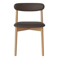 Brown upholstered chair with a minimalist design and light wood legs, showcasing natural tones for modern decor.