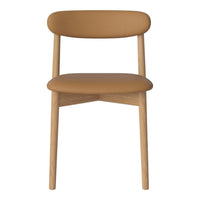 Minimalist chair in warm tan with smooth, rounded edges and natural wood legs. Perfect for modern decor.