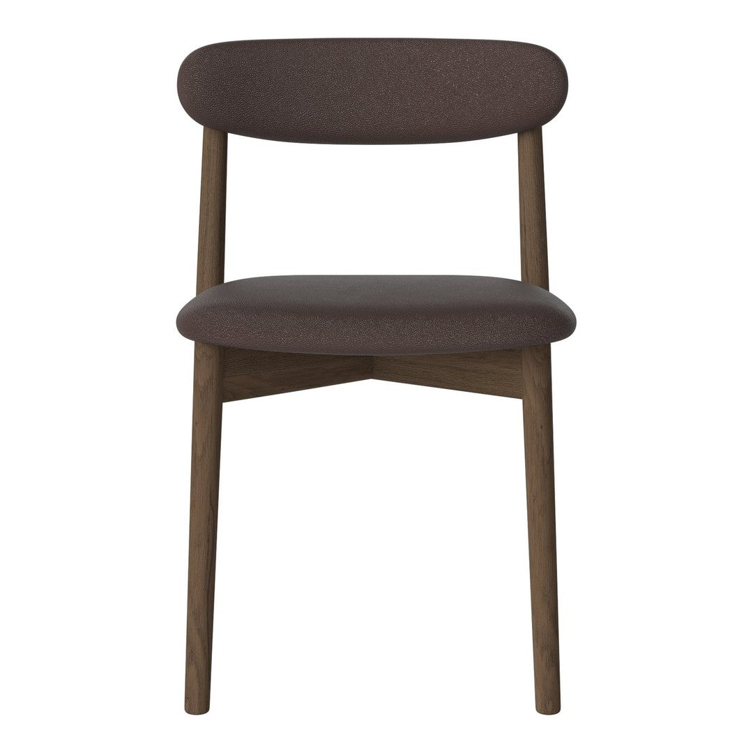 Brown upholstered chair with a simple, modern design and light wooden legs. Ideal for contemporary interiors.