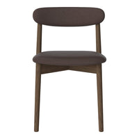 Brown upholstered chair with a simple, modern design and light wooden legs. Ideal for contemporary interiors.