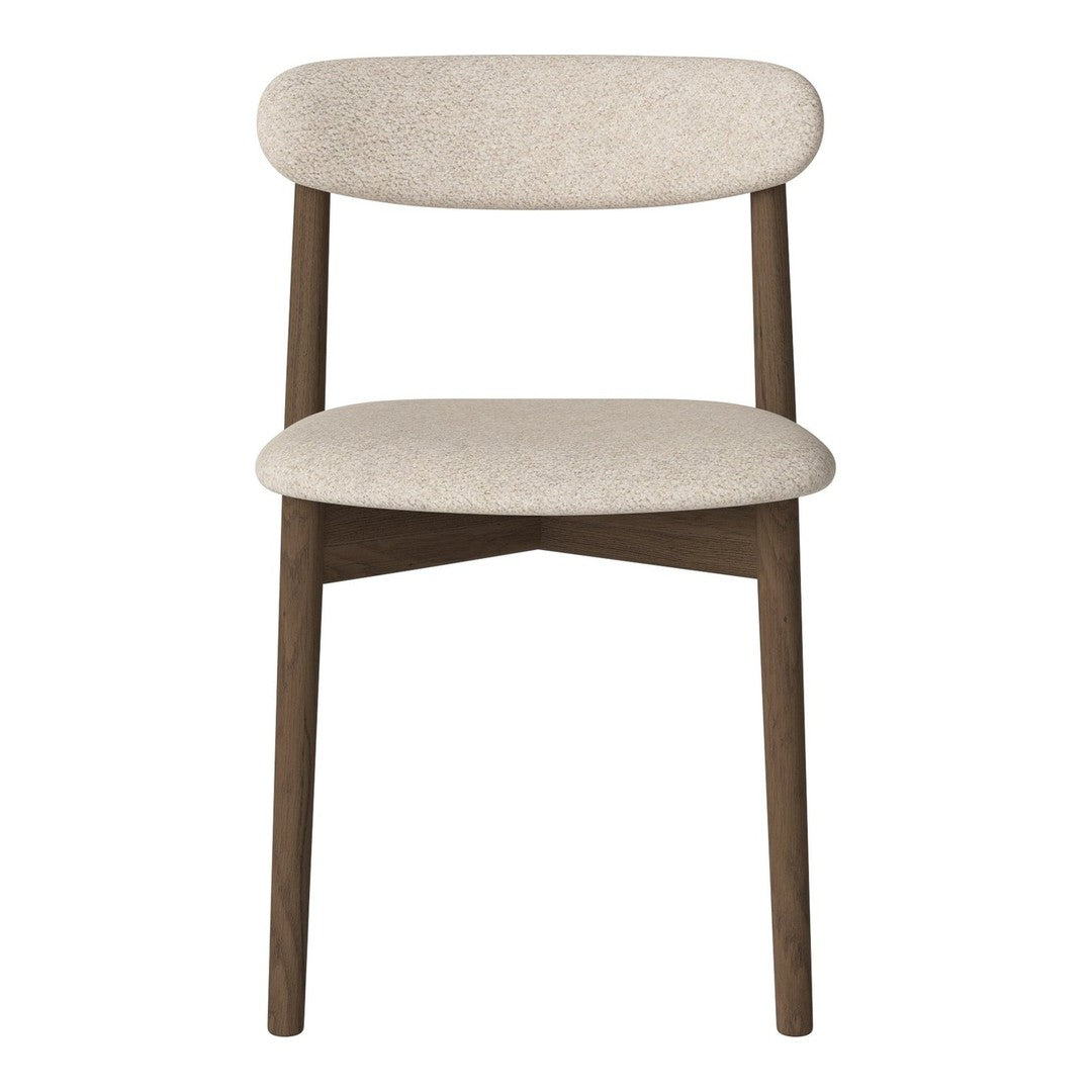 Minimalist beige upholstered chair with a smooth texture and dark wooden legs, perfect for modern interiors.