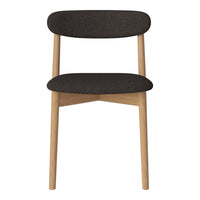 Modern chair with a dark gray upholstered seat and backrest, complemented by natural wood legs.