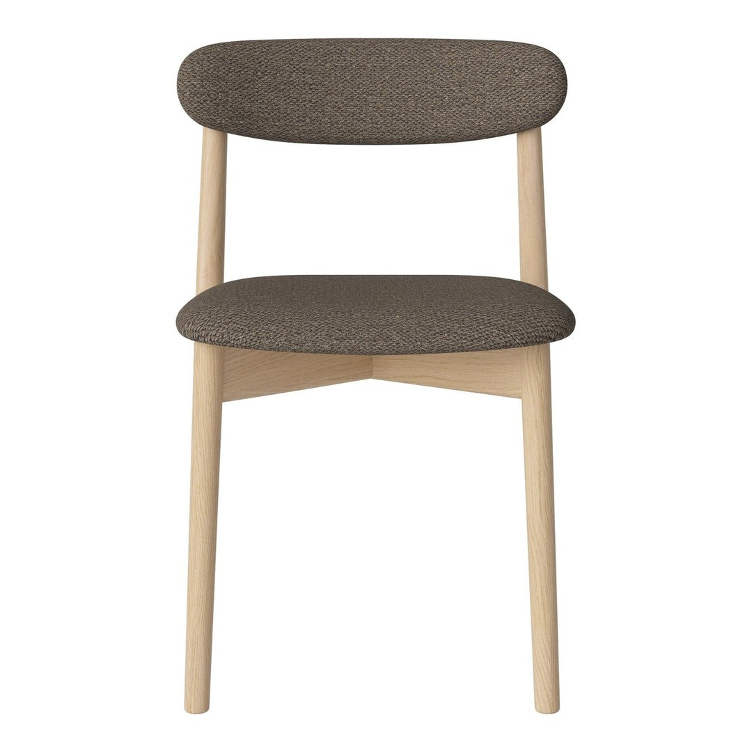 Brown upholstered chair with a minimalistic design and natural wood legs. Simple, modern pattern. Perfect for any decor.