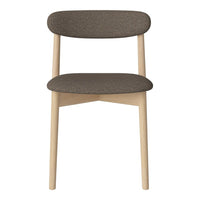 Brown upholstered chair with a minimalistic design and natural wood legs. Simple, modern pattern. Perfect for any decor.