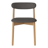 Gray upholstered chair with a smooth finish, complemented by natural wood legs and simple, modern design.