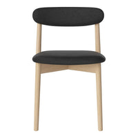 Black upholstered chair with a smooth, minimalist design and natural wood legs. Modern and stylish for any space.