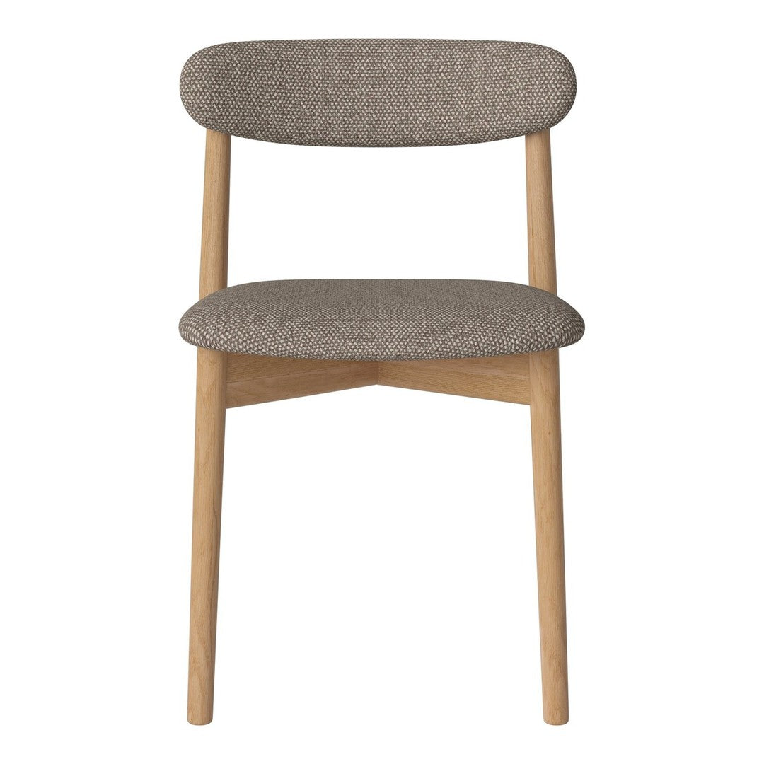 Gray textured upholstery chair with light wooden legs, featuring a minimalist design. Perfect for modern decor.