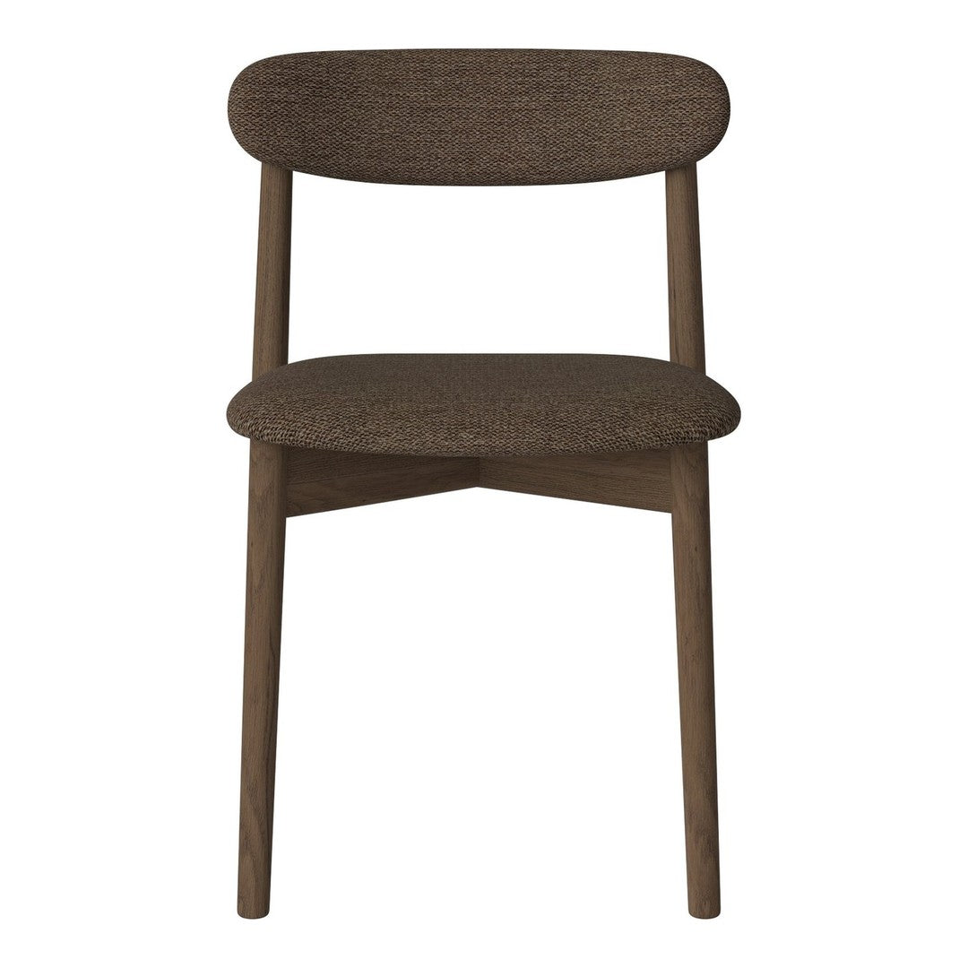 Brown upholstered chair with a simple, modern design and smooth wooden legs. Perfect for minimalist decor.