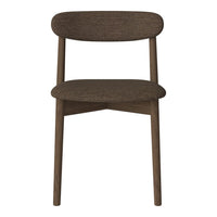 Brown upholstered chair with a simple, modern design and smooth wooden legs. Perfect for minimalist decor.